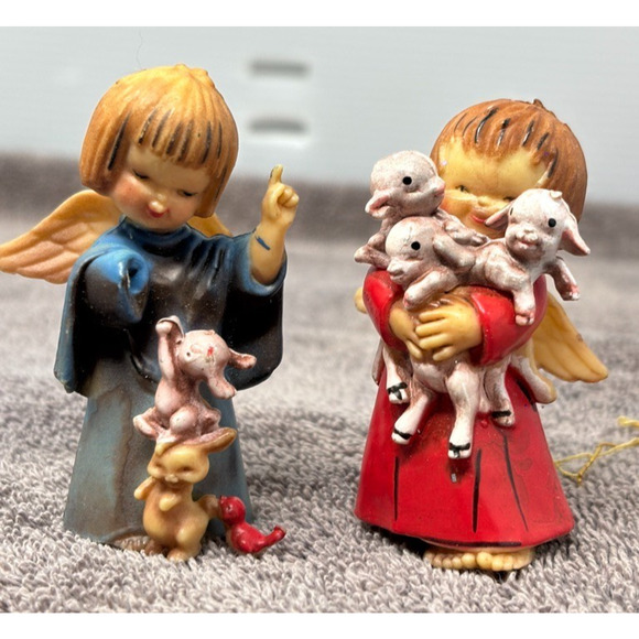 Vintage Angels w/ Animals Christmas Tree 3" Ornaments Hong Kong Arni Lot of 2 - Picture 1 of 6